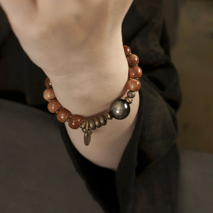 Braccialetto Buddha Stones Kuka Seed Tiger Eye Oro Lucentezza Ossidiana Rame Ricchezza Fortuna