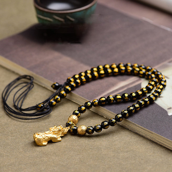 Collana di ricchezza PiXiu in ossidiana FengShui