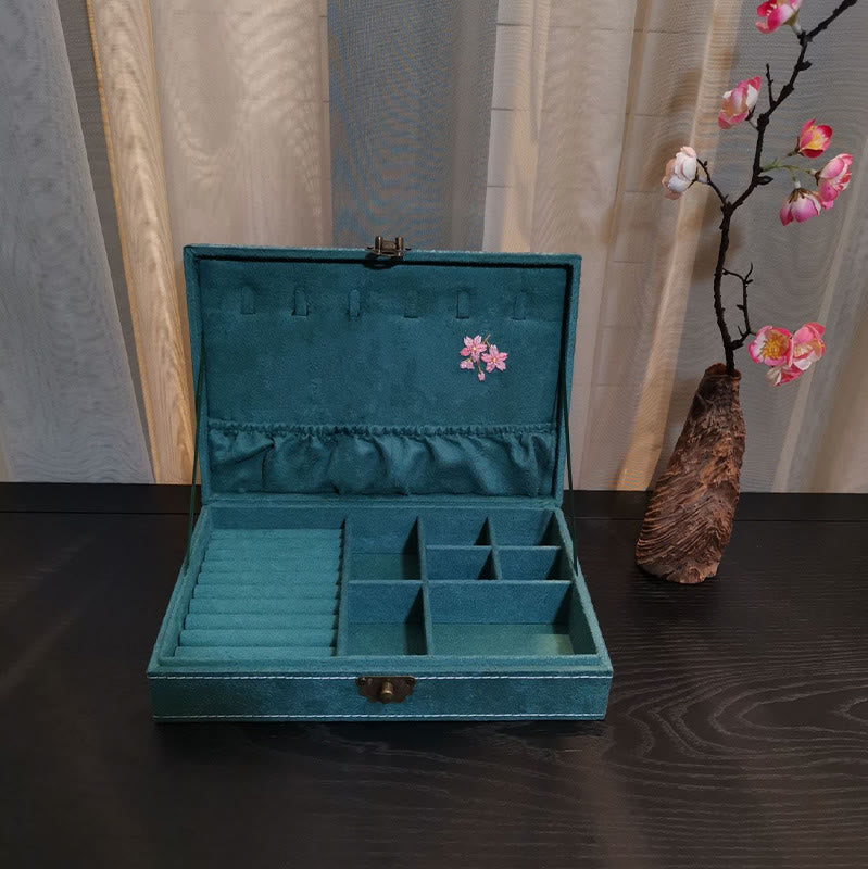 Buddha Stones Flowers Dragonfly Jewelry Box Organizer Scatola portaoggetti per gioielli a strato singolo Scatola di flanella