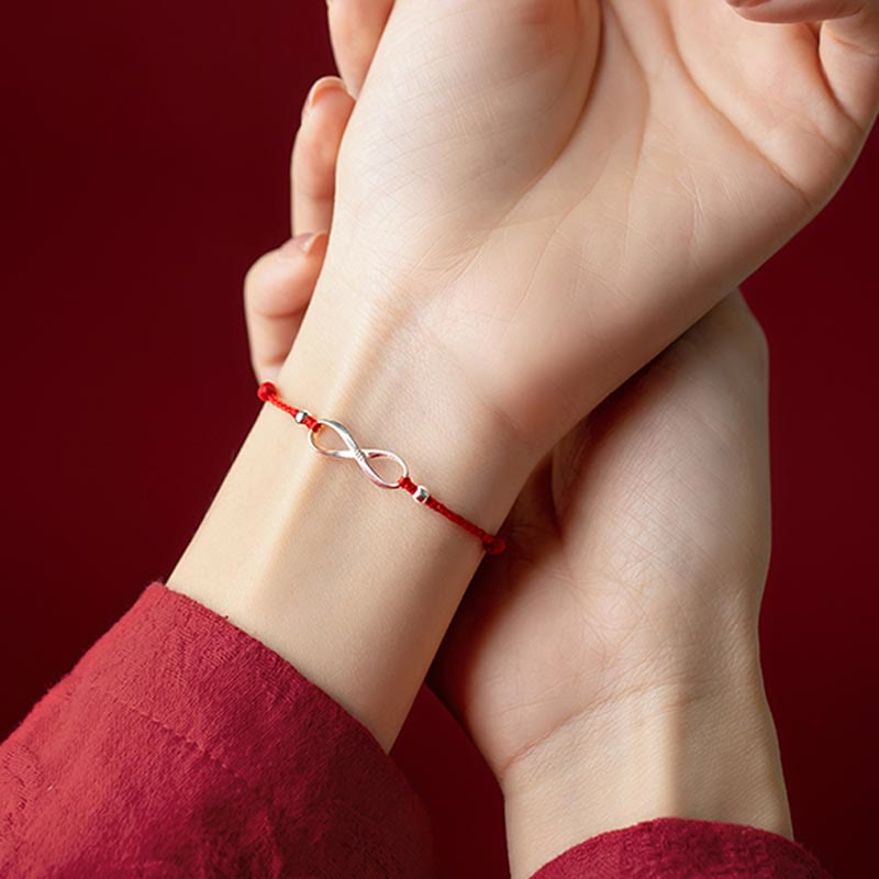 Buddha Stones 925 Sterling Silver Endless Knot Protezione Fortuna Braccialetto Cavigliera Corda Rossa
