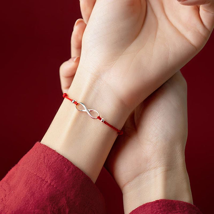 Buddha Stones 925 Sterling Silver Endless Knot Protezione Fortuna Braccialetto Cavigliera Corda Rossa