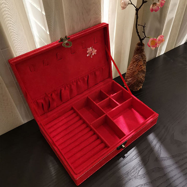 Buddha Stones Flowers Dragonfly Jewelry Box Organizer Scatola portaoggetti per gioielli a strato singolo Scatola di flanella