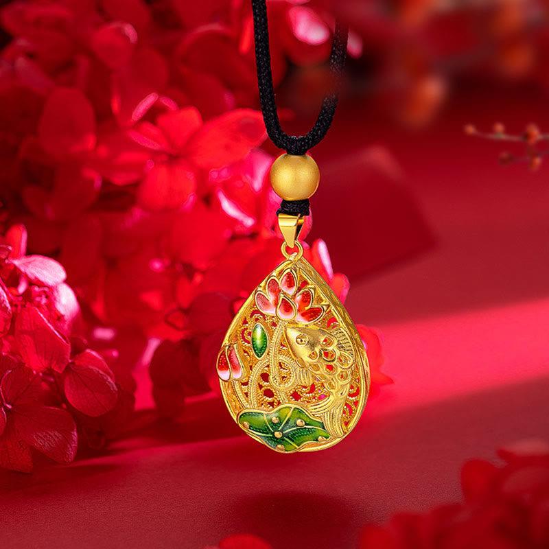 Buddha Stones Koi Fish Fiore di Loto Foglia Rame Fortuna Collana Pendente - image 2