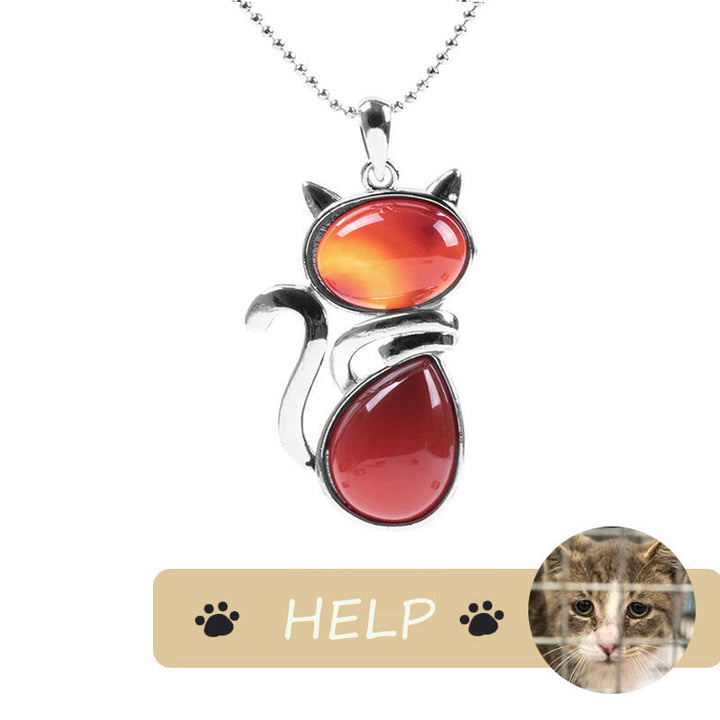 "Save A Cat" Collana con ciondolo amante dei gatti con motivo a gatto carino e protezione in cristallo naturale
