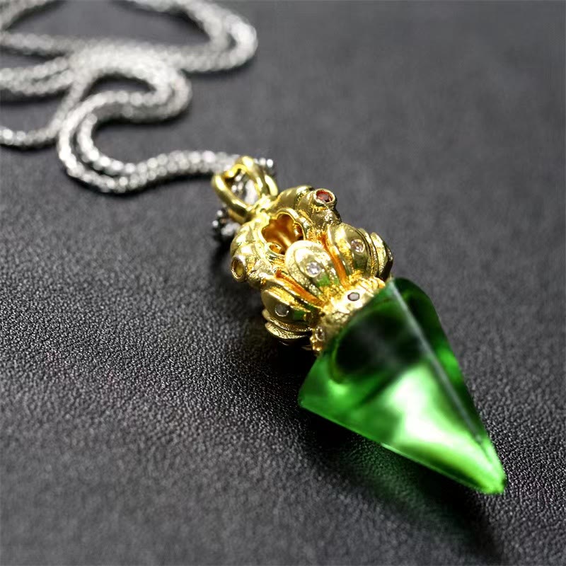 Buddha Stones Tibetano Dorje Vajra 4 punte Loto Liuli Cristallo Forza Collana Pendente