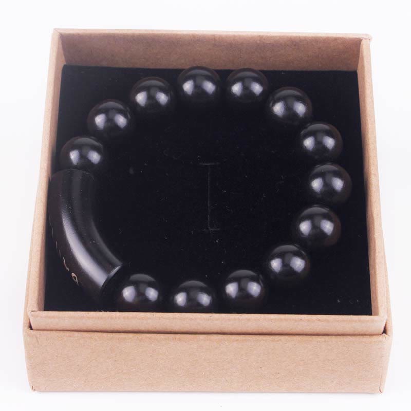 Bracciale intarsiato in legno di ebano con Buddha Stones in argento sterling 999 Om Mani Padme Hum