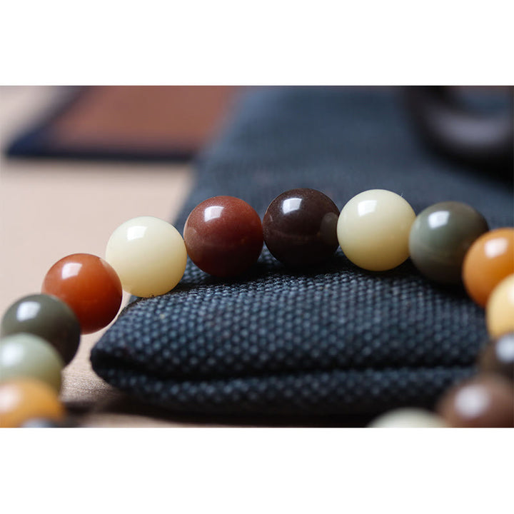 Braccialetto della pace con ciondolo in vetro Liuli con semi di Bodhi multicolore sfumato naturale Buddha Stones