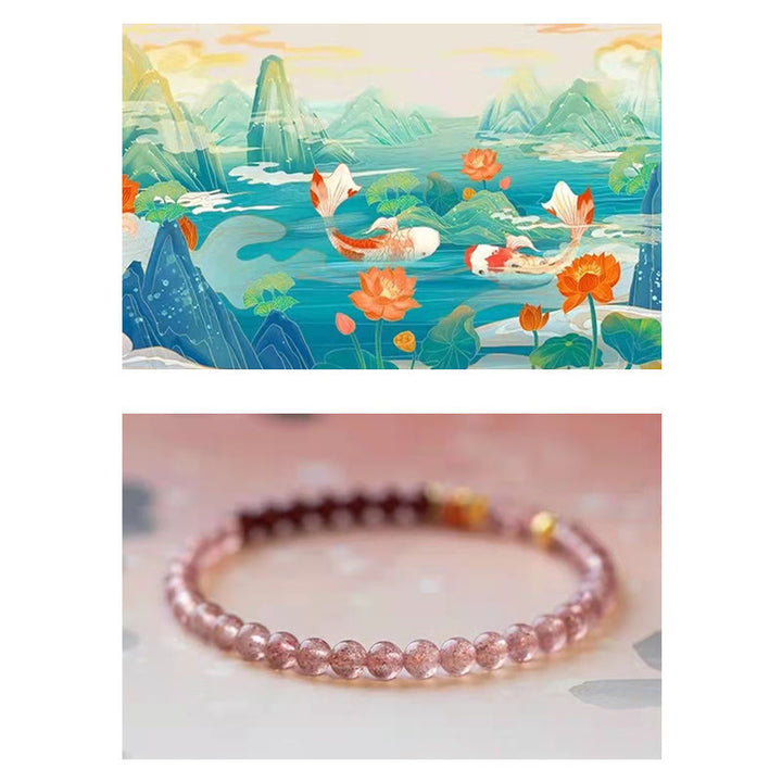 Braccialetto curativo con pesce koi portafortuna in quarzo fragola naturale cinabro Buddha Stones