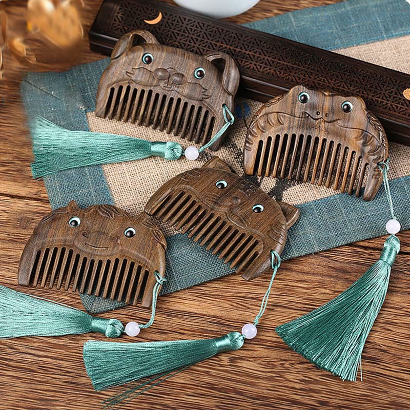 Pettine portatile cinese con sandalo verde dello zodiaco della pace - image 3