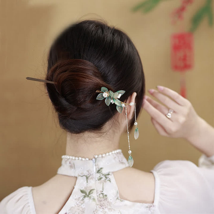 Forcina per capelli con nappa di pace, foglia e perla