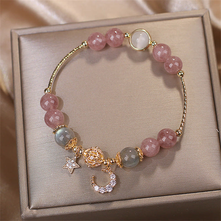Bracciale Buddha Stones Quarzo fragola Pietra di luna Stella luna Amore