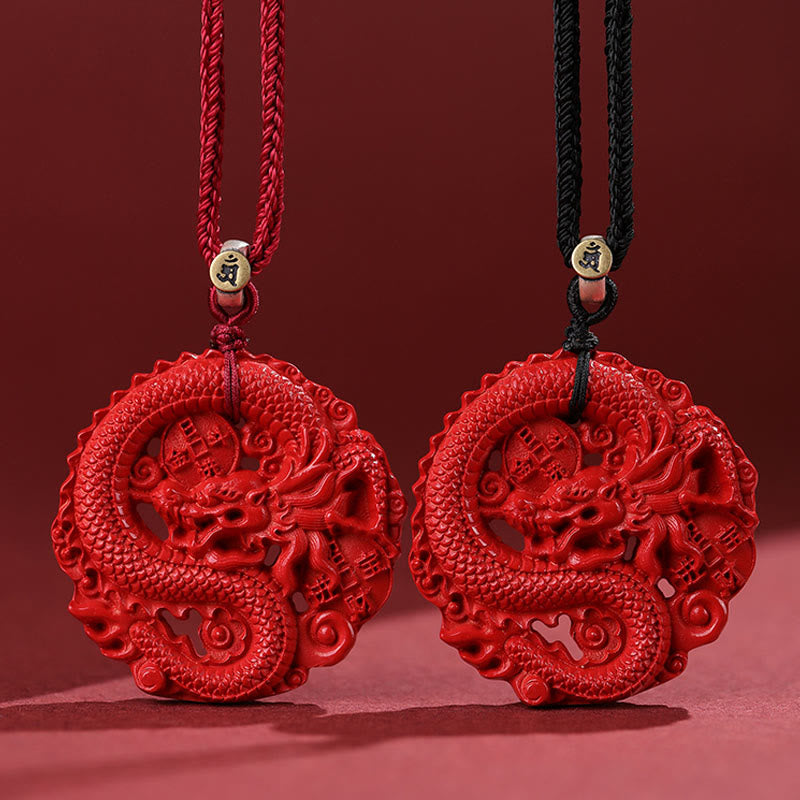 Collana con ciondolo portafortuna in argento sterling 925, con monete di rame e cinabro naturale, anno del drago , Buddha Stones