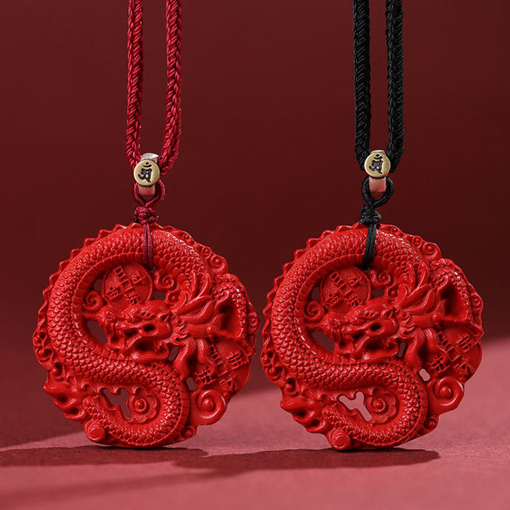 Collana con ciondolo portafortuna in argento sterling 925, con monete di rame e cinabro naturale, anno del drago , Buddha Stones