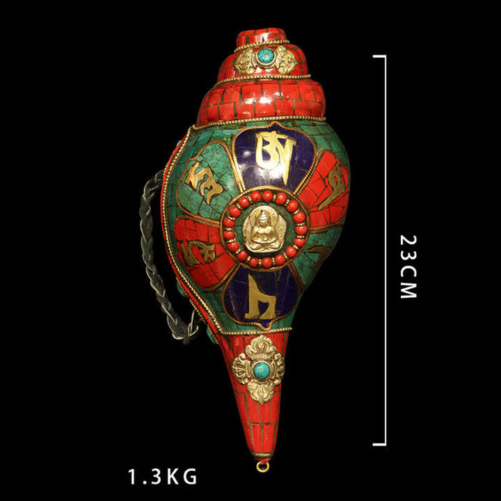 Shankha tibetano fatto a mano Om Mani Padme Hum Buddha Conch Shell Decorazione fortunata - image 15