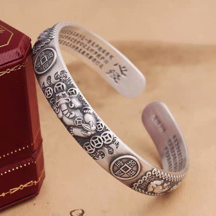 Buddha Stones Tibetano PiXiu Cuore Sutra Moneta Rame Bianco Bracciale Ricchezza Bracciale Regolabile