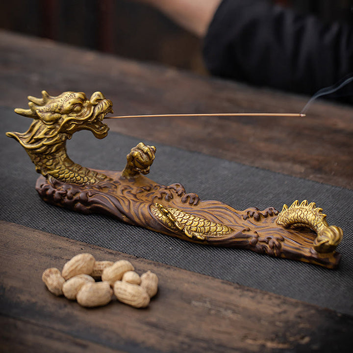 Decorazione bruciatore di incenso in ceramica con bastoncino di protezione del drago Buddha Stones