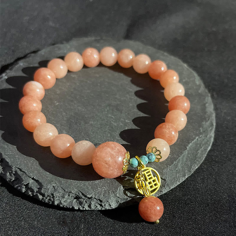 Buddha Stones Pietra arancione naturale Turchese Fu Character Charm Bracciale fortuna