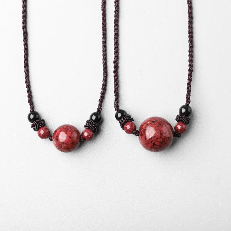 Buddha Stones Pietre di cinabro naturali Perline Collana con ciondolo di benedizione