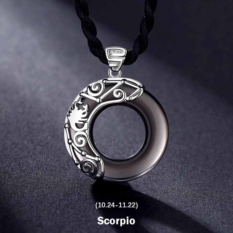Buddha Stones 12 Costellazioni dello Zodiaco Collana con ciondolo rotondo in ossidiana ghiacciata e benedizione - Scorpione - Corda - image 15