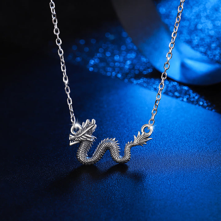 Collana con ciondolo a forma di catena di protezione del drago di buon auspicio dell'anno del drago in argento sterling 925 Buddha Stones