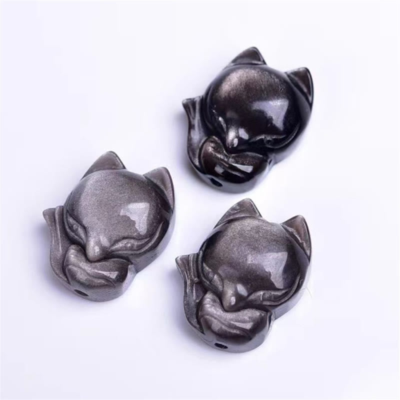 Braccialetto di protezione in ossidiana naturale con Buddha Stones argento lucido