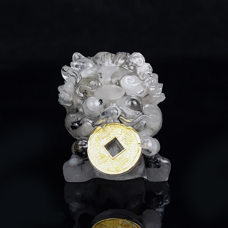 Buddha Stones fatte a mano carine PiXiu moneta d'oro cristallo Fengshui energia ricchezza fortuna decorazione della casa - quarzo rutilato nero - image 11