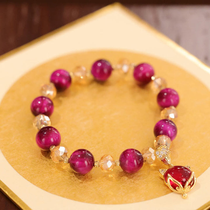 Braccialetto di protezione della volpe PiXiu con occhio di tigre rosso Buddha Stones - image 3