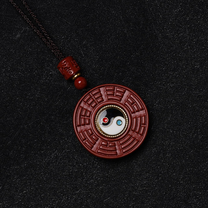 Buddha Stones Cinabro naturale Bagua girevole Yin Yang tieni lontani gli spiriti maligni Collana pendente - image 6