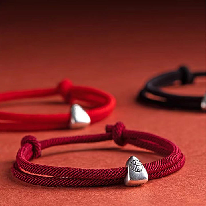 Bracciale intrecciato fatto a mano con carattere Fu in argento sterling 925 Buddha Stones