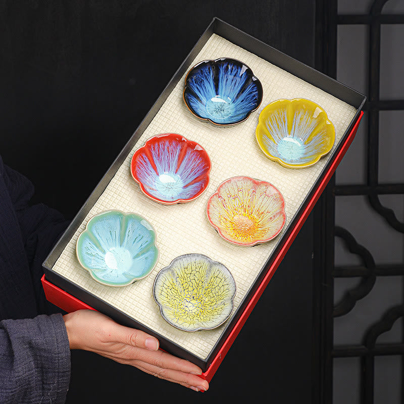 Buddha Stones 6 pezzi motivo a petalo di fiore di prugna cinese Jianzhan forno cambio tazza da tè in ceramica Kung Fu tazza da tè ciotola con scatola regalo