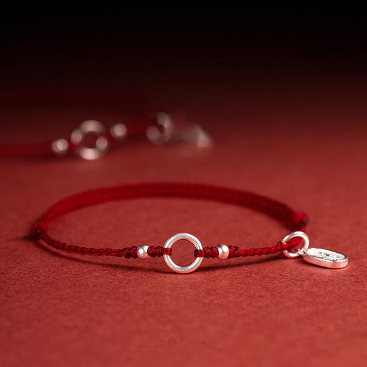 Braccialetto in corda rossa con fibbia in argento sterling 925 Buddha Stones Lucky Fortune Peace Joy Lotus Peace