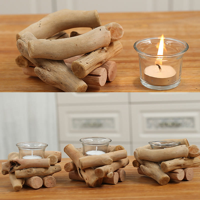 Portacandele in legno con Buddha Stones, decorazione per la casa