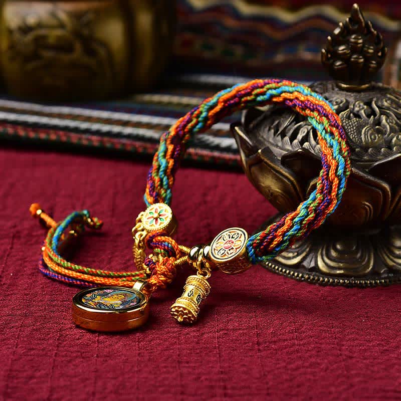 Buddha Stones Tibetano Fortuna Reincarnazione Nodo Ruota della Preghiera Acchiappasogni Braccialetto con Corda Intrecciata
