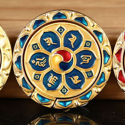Supporto per anello per telefono con simbolo della pace tibetano Om Mani Padme Hum, decorazioni universali per telefono - Mantra di sei caratteri dell'oro blu - image 23
