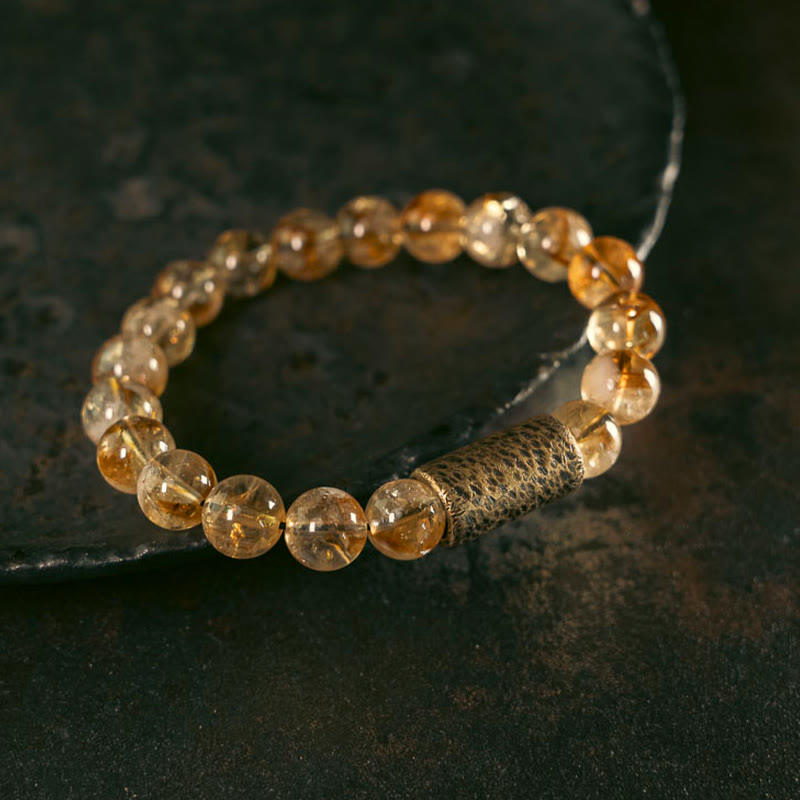 Braccialetto di protezione in perline di ottone con cristallo di citrino naturale Buddha Stones