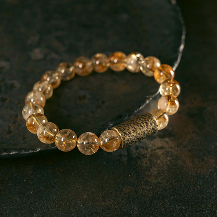 Braccialetto di protezione in perline di ottone con cristallo di citrino naturale Buddha Stones