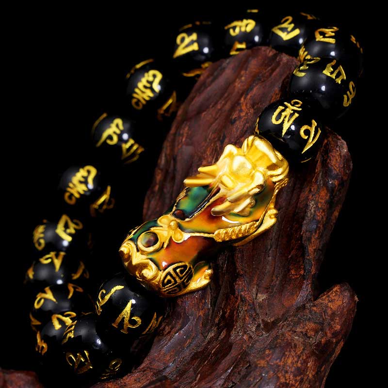 Bracciale FengShui PiXiu Om Mani Padme Hum in ossidiana