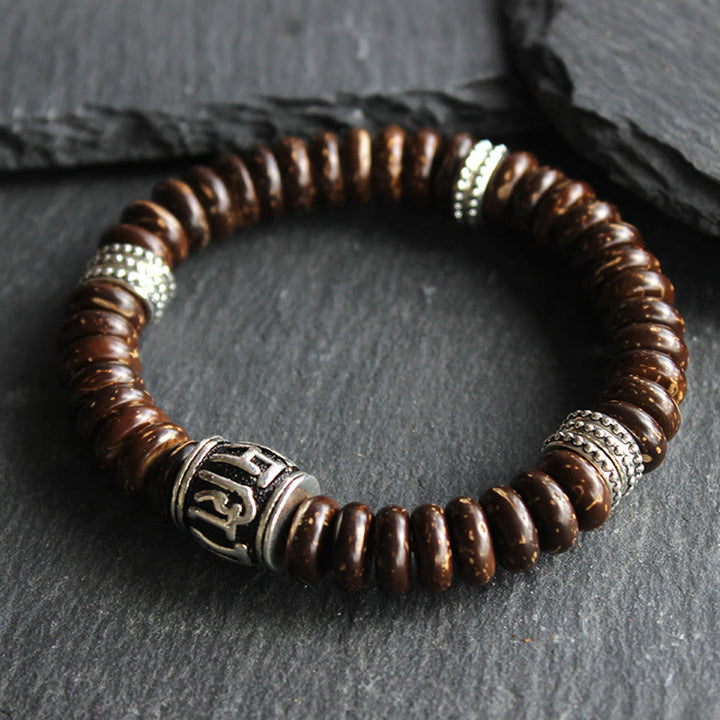 Braccialetto positivo Buddha Stones Natural Tibetan Coconut Shell Om Mani Padme Hum