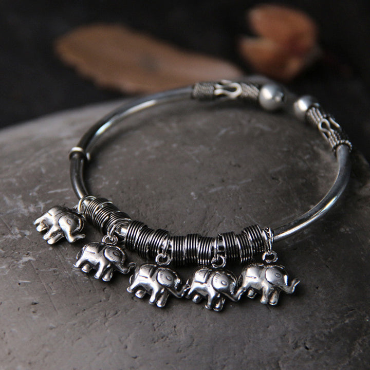 Bracciale Buddha Stones 925 Sterling Silver Elephant Strength Braccialetto