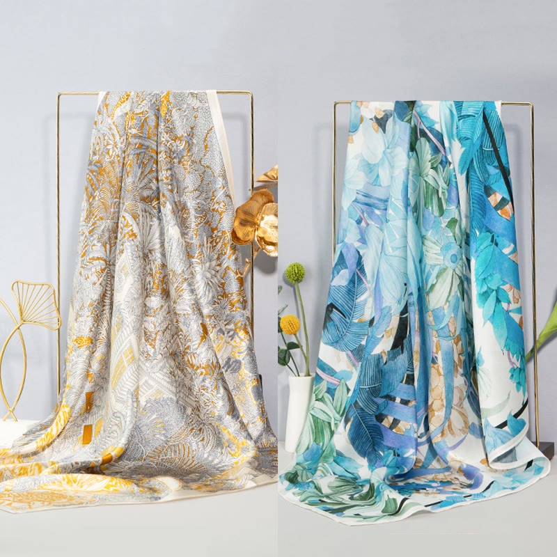 Buddha Stones Jungle Oil Painting Nuvole di buon auspicio Sciarpa in seta di gelso al 100% Sciarpa da collo in seta bifacciale di qualità premium 6A - image 1