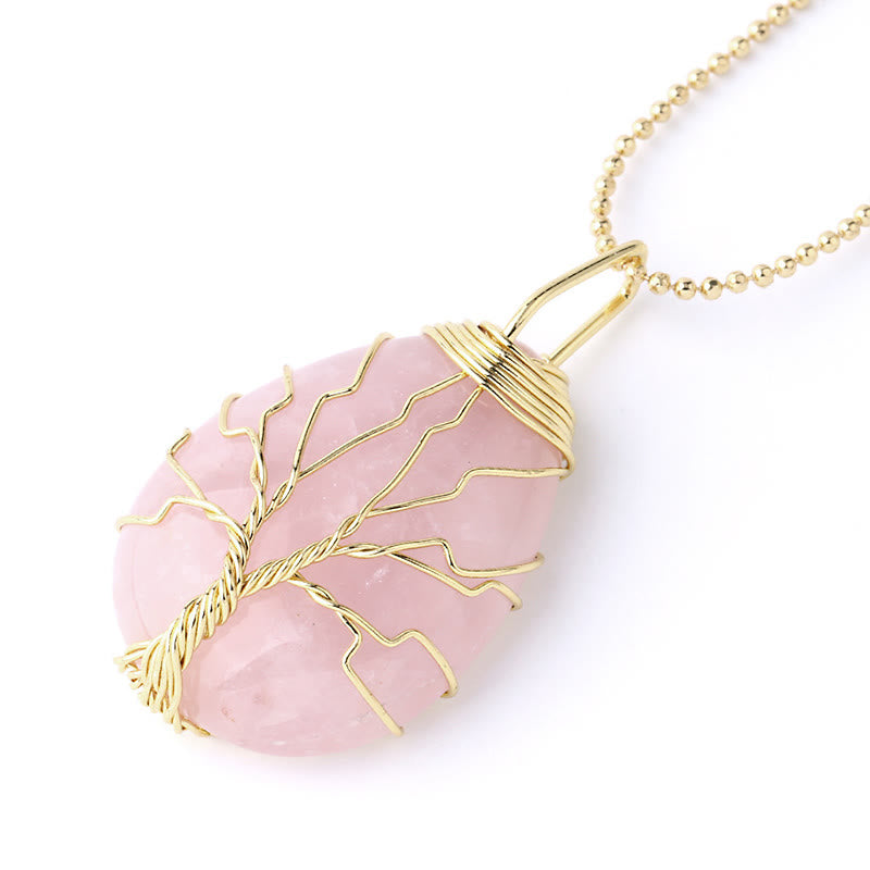 Buddha Stones Cristallo di quarzo naturale Albero della vita Collana con ciondolo energetico curativo - Albero di cristallo rosa e oro - image 29