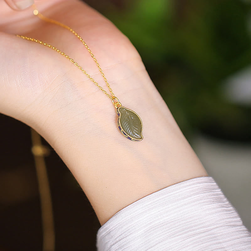 Collana con ciondolo a forma di farfalla Buddha che ride in giada ciano naturale Hetian Jade in argento sterling 925 - Foglia di giada di Hetian - image 41