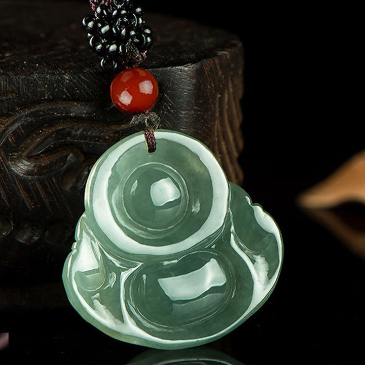 Collana con ciondolo in corda di giada con Buddha che ride e abbondanza - image 6