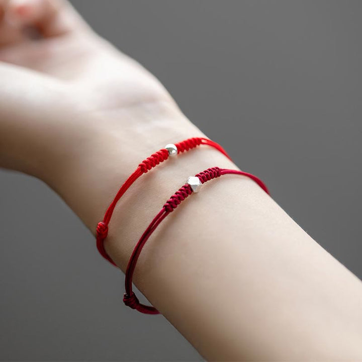 Braccialetto intrecciato sottile in argento sterling 925 Buddha Stones perline portafortuna, filo rosso. - image 2