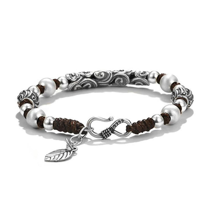 Braccialetto di corda di ricchezza con nuvola di buon auspicio in argento sterling 999 fatto a mano in rame Buddha Stones in Tibet
