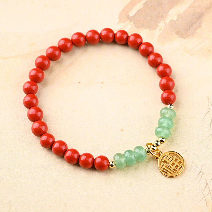 Buddha Stones Tibetano Cinabro Verde Aventurina Braccialetto Fortuna Collana