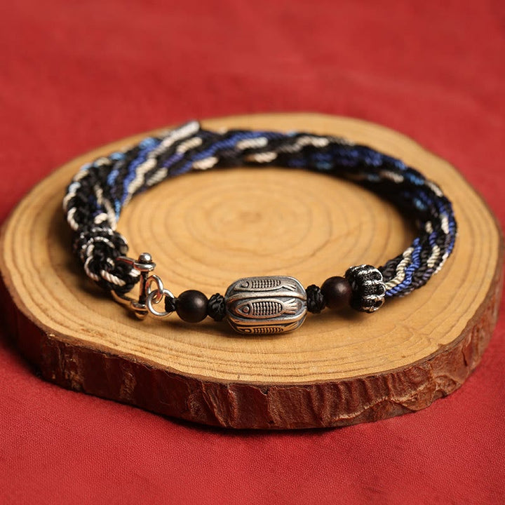 Braccialetto con treccia a nodo con pesce koi in argento sterling 925 Buddha Stones Wealth Reincarnation