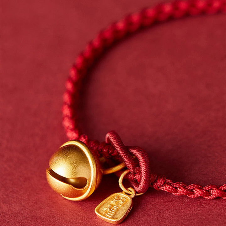 Braccialetto in corda rossa con ciondolo a forma di carattere Fu fatto a mano con Buddha Stones e campanella della fortuna e della felicità