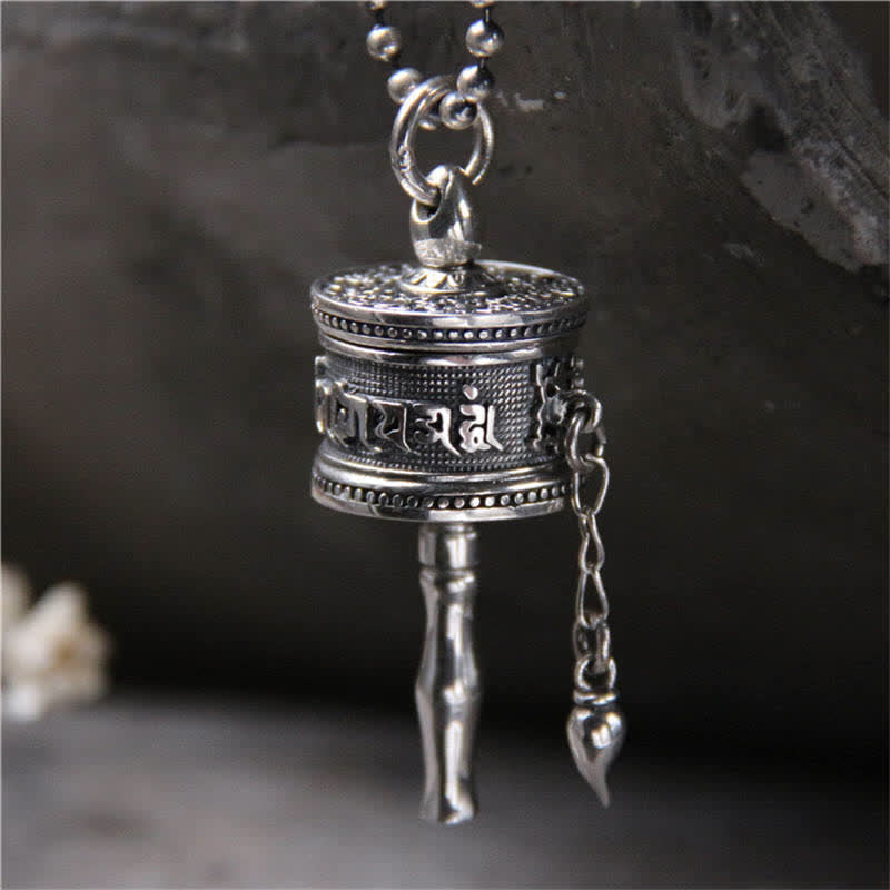 Collana con ciondolo girevole in argento sterling 925 Om Mani Padme Hum con ruota di preghiera Buddha Stones - Om Mani Padme Hum (solo ciondolo) - Argento Sterling 925 - image 1