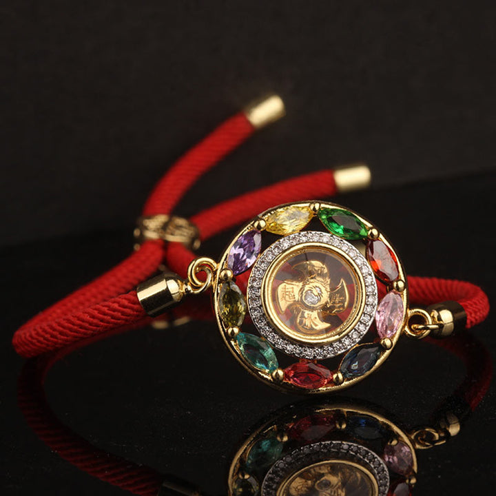 Buddha Stones Zircone colorato Rame Ricchezza Fortuna Rotazione Bracciale Collana Pendente